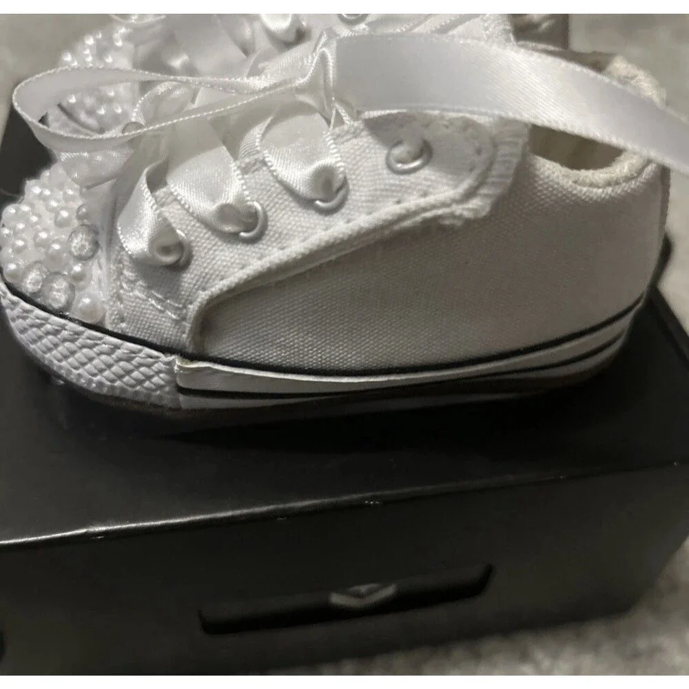 Converse Cribster Mid Size 2 Crib Custom Pearl Rhinestone Baby White Shoes